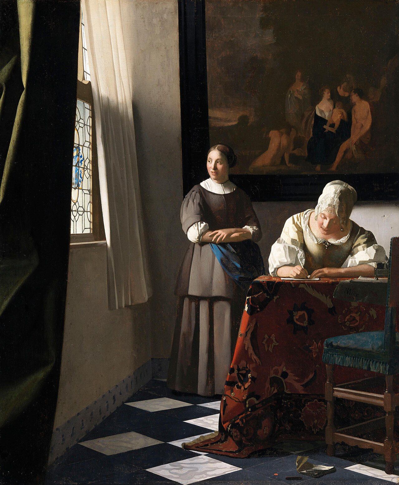 Woman Writing a Letter, with her Maid, Johannes Vermeer